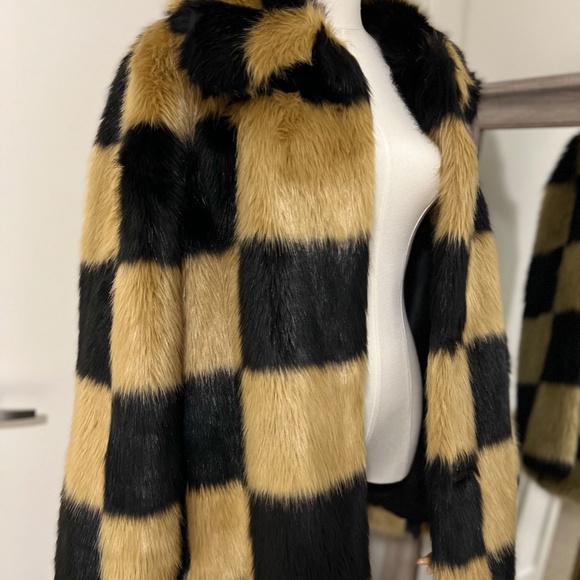 Stand Studio Nani Check Faux Fur Jacket - EU 40 - US 12-14 - Picture 2 of 6
